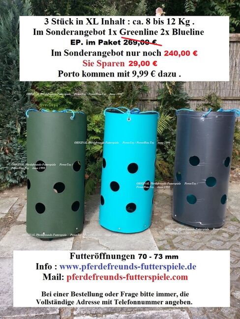 3 Stück Heunetz, Futterraufe, Rau-futter ,PowerHeu-Toy , PowerToy, PowerHeu-Toy  / PowerToy 3 PowerToys  in der Größe XL bis 12 Kg. Inhalt 3 Reihen Futteröffnungen, Pferdefreunds-Futterspiele ( Thorsten Puhlmann )  (Pferdefreunds-Futterspiele ORIGINAL PowerToy / PowerHeu-Toy Anno 1998), Heu & Stroh, Hitzacker 