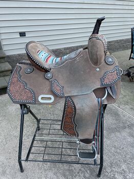 14” barrel saddle- serape print -double t, Double T Sarape , Mary Lou Bergamo , Western Saddle, Franklinville