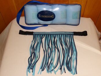 4 neue Euroriding Fleece Polo Bandagen Eis blau Fleecebandagen & Fliegenfransen neuwertig Euroriding