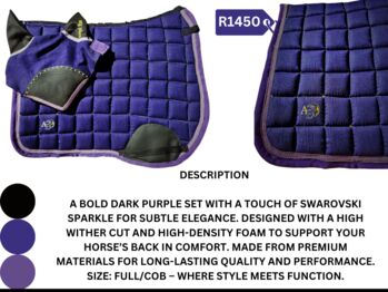 Beautiful dark purple numnah and ear bonnet set, Angel Equine , Abbey, Other Pads, Pretoria 