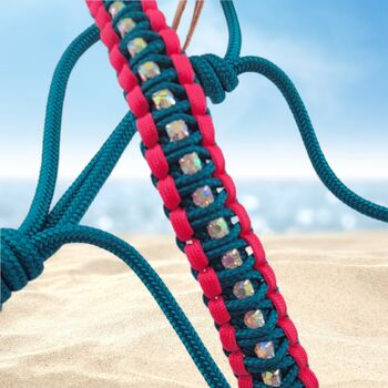 Strass Knotenhalfter PONY mit Strick Petrol Pink