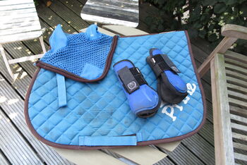 Blaues Set, Schabracke, Fliegenohren, Gamaschen, Waldhausen, Sophia Mücket , Dressage Pads, Groß Breesen 