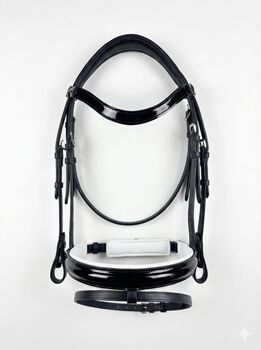 Bridon de Dressage Verni Premium – Muserolle Doublée Blanche + Rênes, Trotando Juntos Lux Patent , Maite (Productos Ecuestres Trotando Juntos S.L), Bridles & Headstalls, Palau solita y plegamans