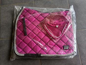 Schabracke Gamaschen Bandagen Glocken Halfter Strick Fliegenhaube pink Glitzer