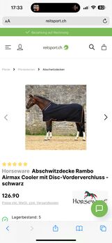 Abschwitzdecke von Horseware in Grösse 145cm Horseware Abschwitzdecke Rambo Airmac Cooler mit Disc Vorderverschluss