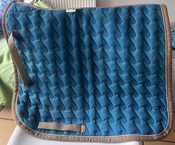 Dressur Schabracke, türkis und braun mit silberner Borte, Maika Zimmer, Dressage Pads, Heidenrod