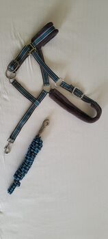 Pony Fellhalfter mit Karabiner Strick, türkis grau, Amélie Holzer , Halters, Kornwestheim 