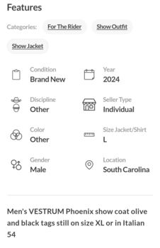 Men's show coat Vestrum  Phoenix 