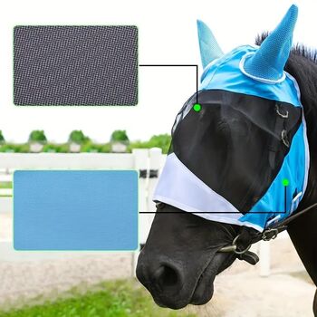 Pferde Fliegenmaske mit Ohren, Gr. L, elastische Pferdemasken, Anti-Fliegen-Maske