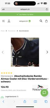 Abschwitzdecke von Horseware in Grösse 145cm, Horseware Abschwitzdecke Rambo Airmac Cooler mit Disc Vorderverschluss, Karen, Horse Blankets, Sheets & Coolers, Oberwil