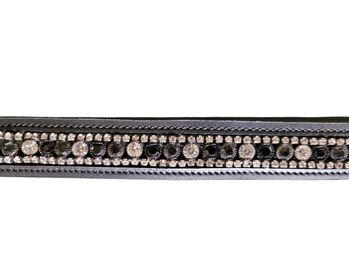 Leder-Stirnband, Stirnriemen mit Glitzersteinen für Pferde, 40 cm, schwarz; 4 Horse 4 Horse