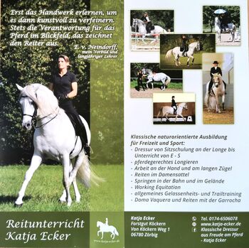 Reitunterricht, Pferdeausbildung, klassisch, Freizeit, Dressur, Working Equitation, Damensattel, Katja Ecker , Nauka jazdy konnej, Zörbig 