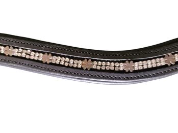 Leder-Stirnband, Stirnriemen mit Glitzersteinen / Glücksklee, 42 cm, schwarz; 4 Horse 4 Horse