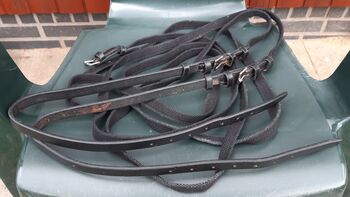 Schlaufzügel /Hilfszügel, schwarz, Gurtband+Leder, ca. 235cm (×2)