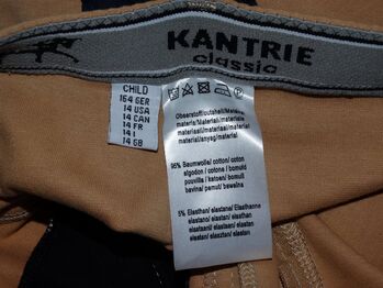 Neue Kantrie Kinder-Kunstleder-Vollbesatz-Reithose 164 beige dunkelblau Vollbesatzreithose NEU Kantrie