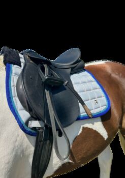 Beautiful white with full silver glitter saddle pad and ear bonnet set Angel Equine 