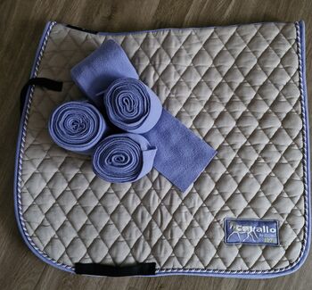 Schabracke Cavallo Sandfarbe mit violetter Kordel + 4 Bandagen, Cavallo Cotton, Maintz, Dressage Pads, Herne