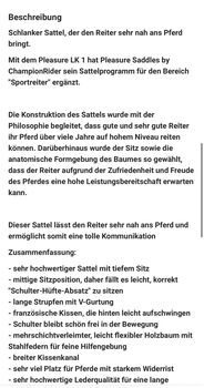 ChampionRider Pleasure Lk1 Dressursattel 17,5 ChampionRider Pleasure LK1