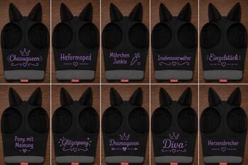 Personalisierte Fliegenmaske mit Glitzerfolie
