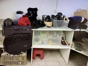 Reitsachen Bandagen, Helm, Gamaschen, Rückenpanzer kl, 2 Abdecken, 1 Schabracke Handschuhe, versch,, Lüthi Christine, Pozostałe, Füllinsdorf