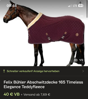 Abschwitzdecke 165cm Felix Bühler Timeless Elegance Teddyfleece