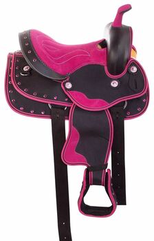 Synthetic Pink New Western Saddle (tack set) sizes available PetaverseStore Gorgeous Pink by Black