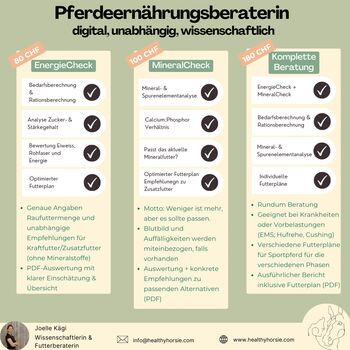 Unabhängige Futterberaterin / Rationsberechnung / Mineralfutteranalyse, Joelle, Pferdefutter, Wetzikon ZH