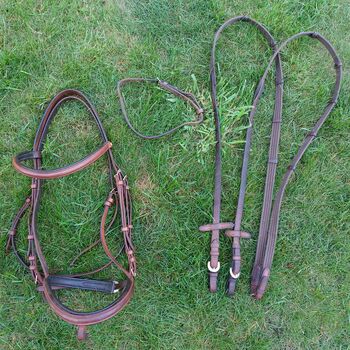 USG Trense kombiniertes Reithalfter cognac inklusive Zügel Größe Warmblut goldene Beschläge, USG Cognac Trense mit goldenen Beschlägen , Nicole , Bridles & Headstalls, Norderstedt