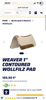 Weaver Contoured Filzpad Western 31x32 Zoll, Weaver Contoured Westernpad Filz 31x32, Jasmin, Western Pads, Karlsbad