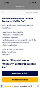 Weaver Contoured Filzpad Western 31x32 Zoll Weaver Contoured Westernpad Filz 31x32