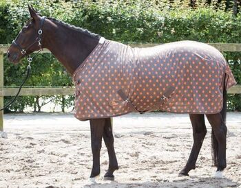 Hochwertige Fliegendecke „Mesh“ 165 cm grau/orange Sternenprint, Kreuzgurte, Schweiflatz Harrys Horse Mesh