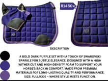 Beautiful dark purple numnah and ear bonnet set Angel Equine 