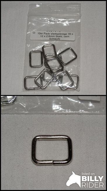 10x Vierkantringe 16x12x2,6mm Stahl vernickelt für Westerntrense Kopfstück Kinnriemen Western Trense, Anne, Sonstiges, Wahrenholz, Abbildung 3