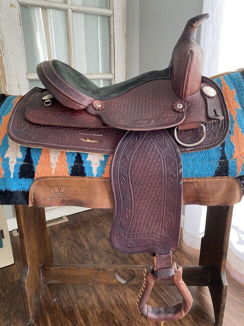 14.5” Timber Ridge Western Saddle w/ Aztec Basketweave Leather Tooling, Timber Ridge Saddlery, Kara, Siodło westernowe , Foley, Image 13