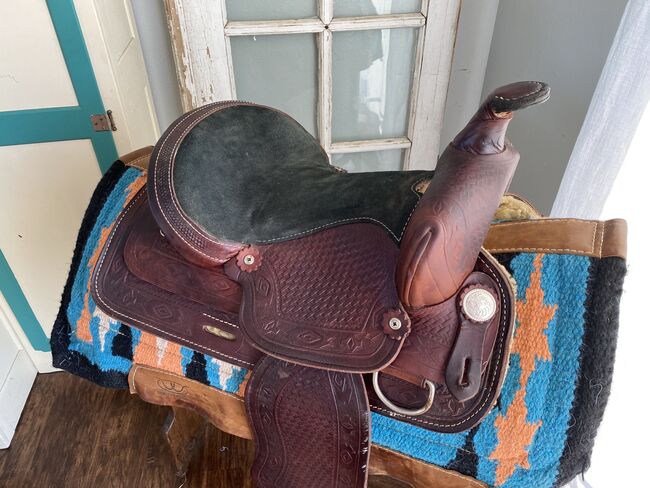 14.5” Timber Ridge Western Saddle w/ Aztec Basketweave Leather Tooling, Timber Ridge Saddlery, Kara, Siodło westernowe , Foley, Image 17