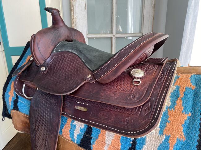 14.5” Timber Ridge Western Saddle w/ Aztec Basketweave Leather Tooling, Timber Ridge Saddlery, Kara, Siodło westernowe , Foley, Image 3