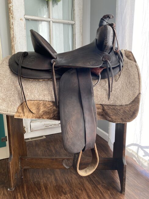 15” Antique Marshall Wells, Portland, OR, High Back Western Cowboy Saddle, Marshall Wells - Portland, OR, Kara, Siodło westernowe , Foley, Image 6