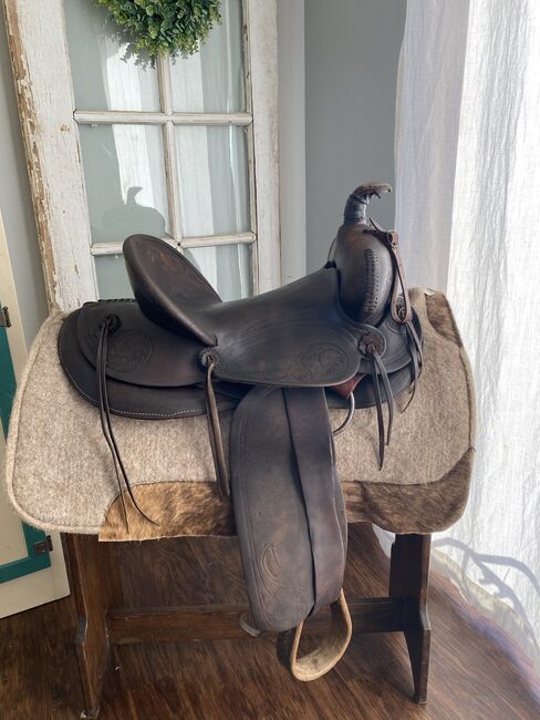 15” Antique Marshall Wells, Portland, OR, High Back Western Cowboy Saddle, Marshall Wells - Portland, OR, Kara, Siodło westernowe , Foley, Image 4