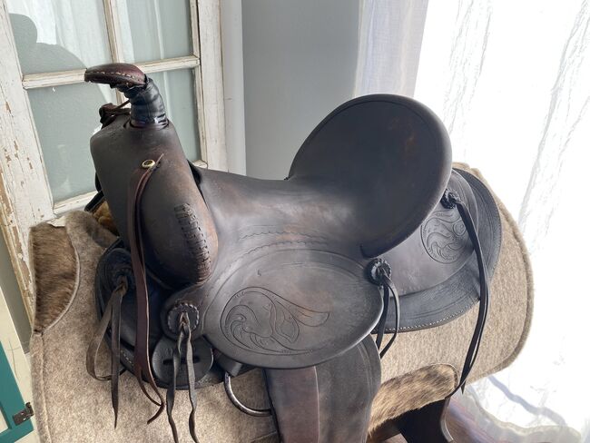 15” Antique Marshall Wells, Portland, OR, High Back Western Cowboy Saddle, Marshall Wells - Portland, OR, Kara, Siodło westernowe , Foley, Image 16