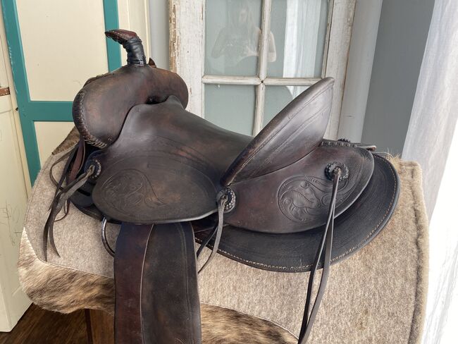 15” Antique Marshall Wells, Portland, OR, High Back Western Cowboy Saddle, Marshall Wells - Portland, OR, Kara, Siodło westernowe , Foley, Image 17