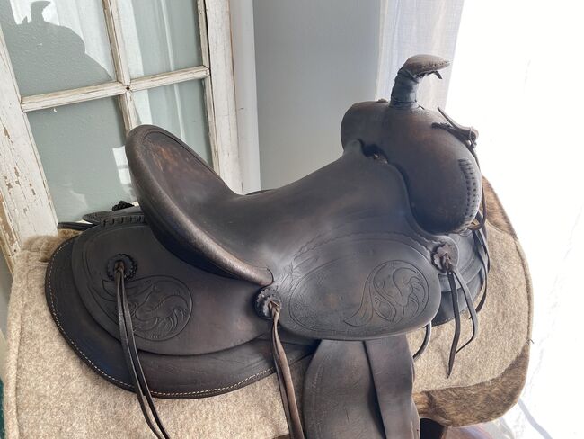 15” Antique Marshall Wells, Portland, OR, High Back Western Cowboy Saddle, Marshall Wells - Portland, OR, Kara, Siodło westernowe , Foley, Image 5