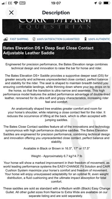 17.5” Bates DS Elevation Saddle Brown Luxe Leather, Bates Elevation Deep Seat Jump Saddle, Annette , Siodła skokowe, Newark Nottinghamshire , Image 10