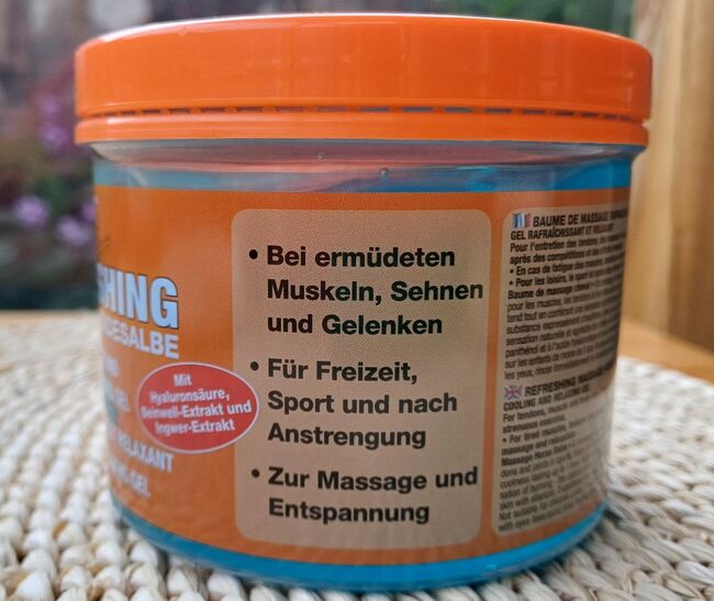 18,95€ AKTION Refreshing Massage Pferdesalbe 500ml 1= 9,48€ 2=18€ 4=34€, Pharmakas Dose 500ml, Reitartikelbörse (Reitartikelbörse - Onlineshop für Wanderreiter), Pflegeprodukte, Grevenbroich, Abbildung 2