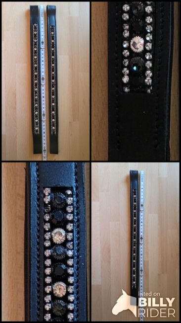 2 x Leder-Stirnband, Stirnriemen mit Glitzersteinen für Pferde, 40 cm, schwarz, 4 Horse, Andrea Schürmann, Browbands, Lichtenau, Image 5