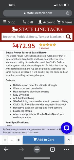 78” Bucas Power Extra 300gram fill - Free shipping, Bucas Power Extra, Krystle, Horse Blankets, Sheets & Coolers, Tacoma, Image 3