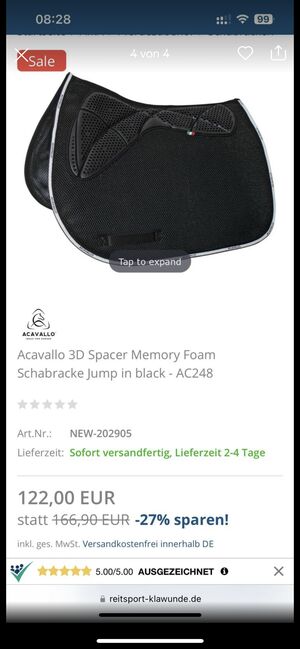 Acavallo Spacer Memory Foarm Schabracke springen, Acavallo , Svenja, Schabracken, Schwanewede, Abbildung 4