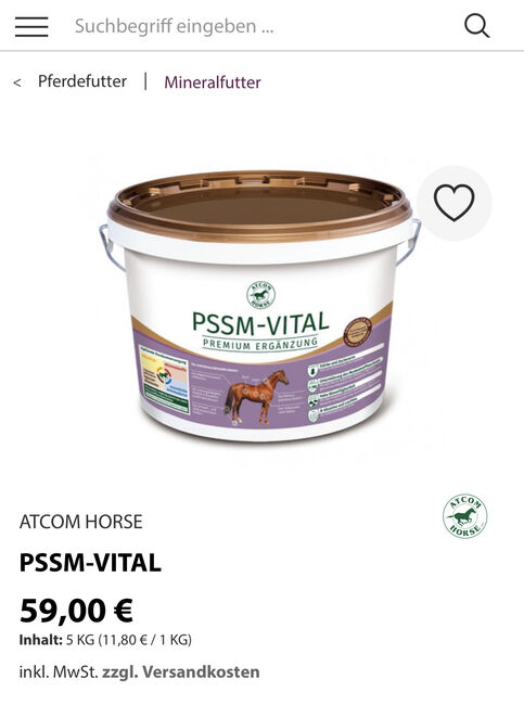 Atcom PSSM Vital Mineralfutter, Atcom PSSM Vital Mineralfutter, Celine, Horse Feed & Supplements, Wien