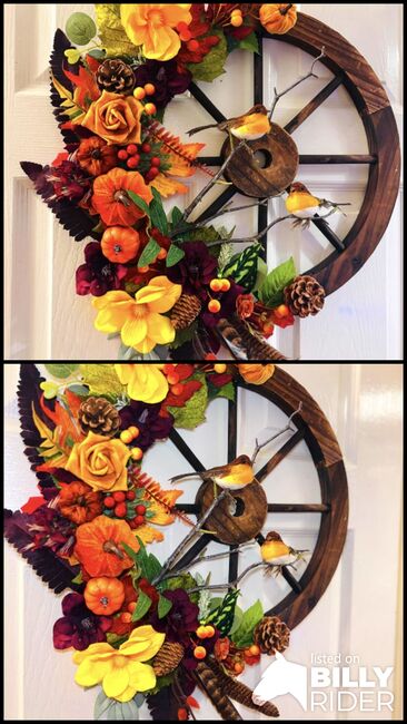 Autumn Cart Wheel Wreath perfect Stable / Home Decor, Silver Orchard Crafts Cart Wheel Wreath, Hayley Jones, Sattelkammer & Boxenausstattung, PONTEFRACT, Abbildung 3