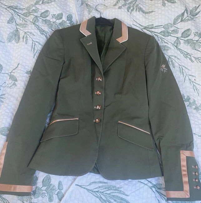 Beautiful green and Rose gold Bespoke Flying changes show jacket, Flying changes Short jacket, Rebecca  Taylor, Turnierbekleidung, Plymouth, Abbildung 2