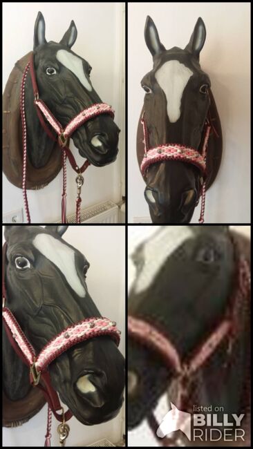 Bordeauxfarbenes Pferde Halfter-Set mit Strick Größe Warmblut aus Paracord, Knotenwerke Handmade, Bettina Schlezak, Halters, Riedstadt, Image 5